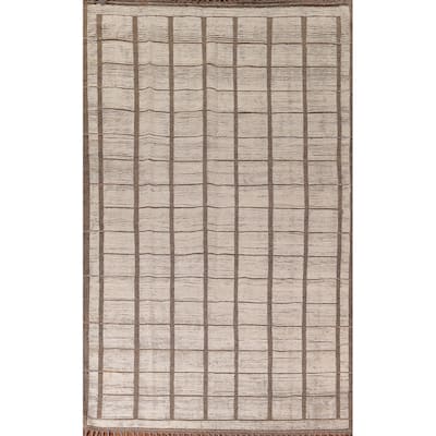 Checkered Moroccan Oriental Area Rug Hand-Knotted Wool Carpet - 8'0"x 12'3"