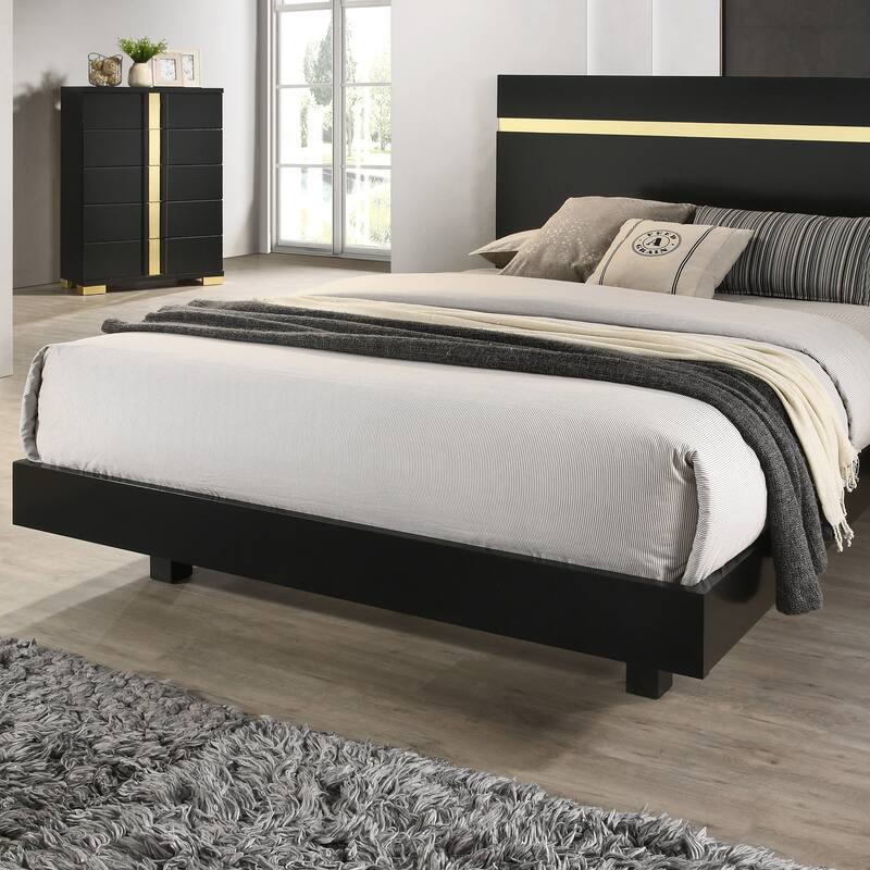 Furniture of America Halifax Modern Wood Platform Bed with Underbed LED