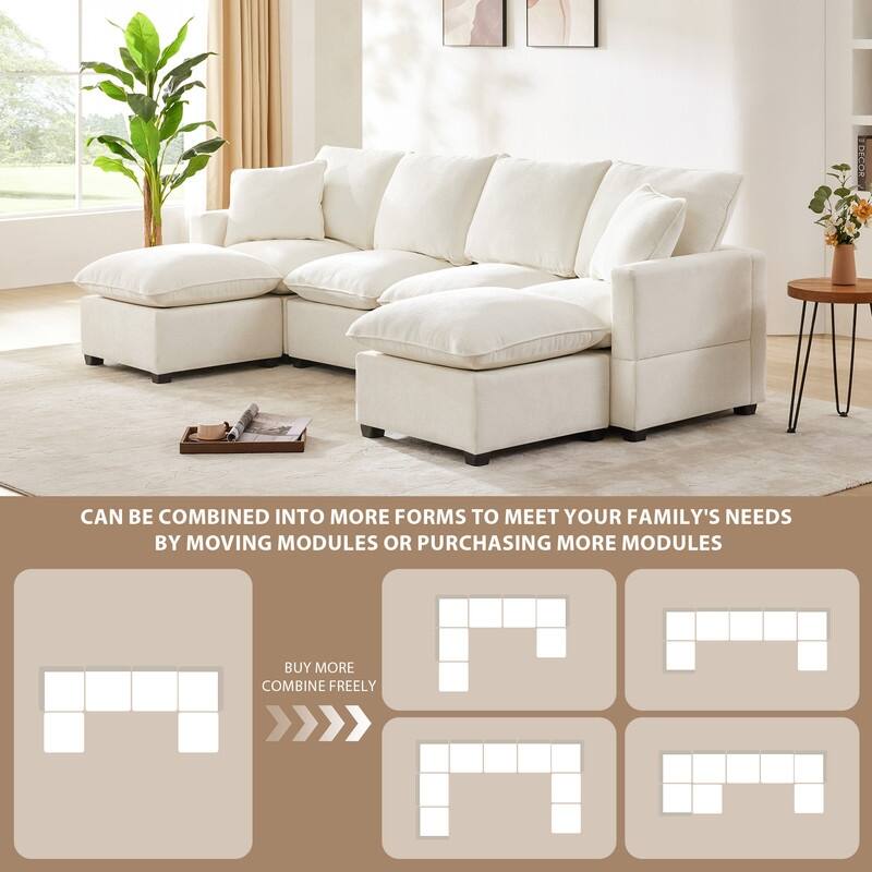 Modern Chenille Multi-Seat Sectional Sofa