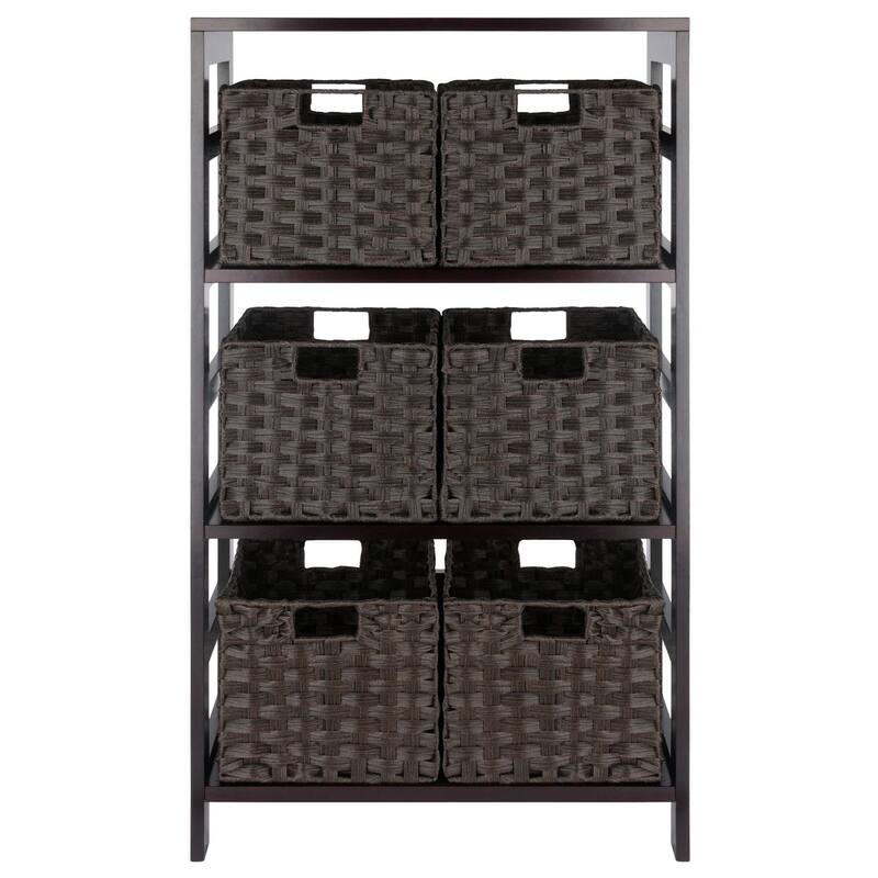 7 Pc Storage Shelf 6 Foldable Woven Baskets 42" Espresso Chocolate