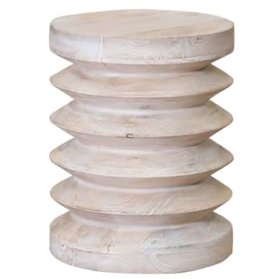 18-Inch Rustic Round End Table Solid Mango Wood Brown Distressed Finish - 14" x 14" x 18"
