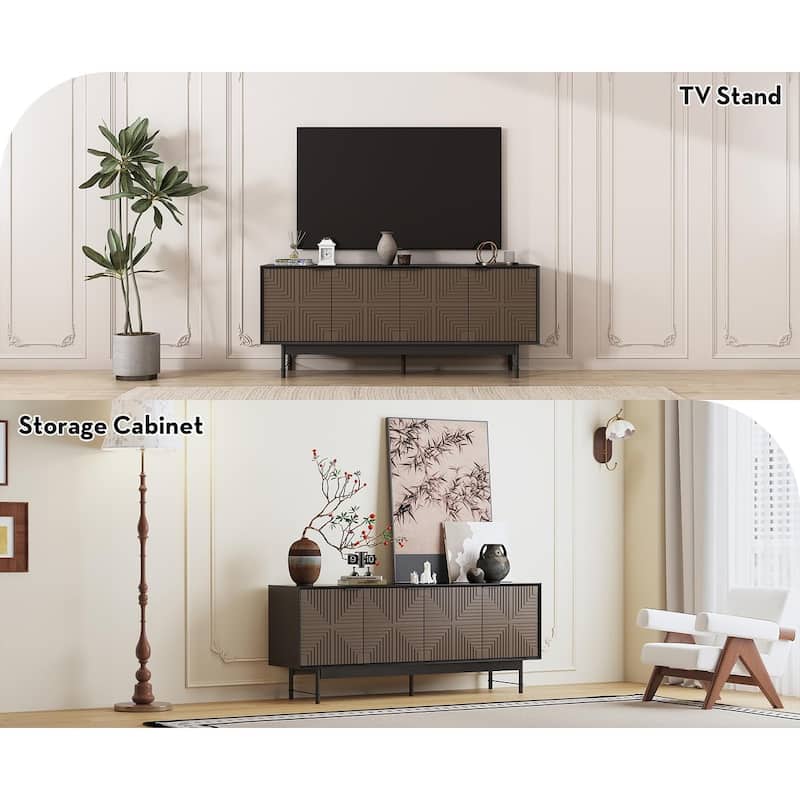 WESOME 64.45" Mid-Century TV Stand Entertainment Center with Doors