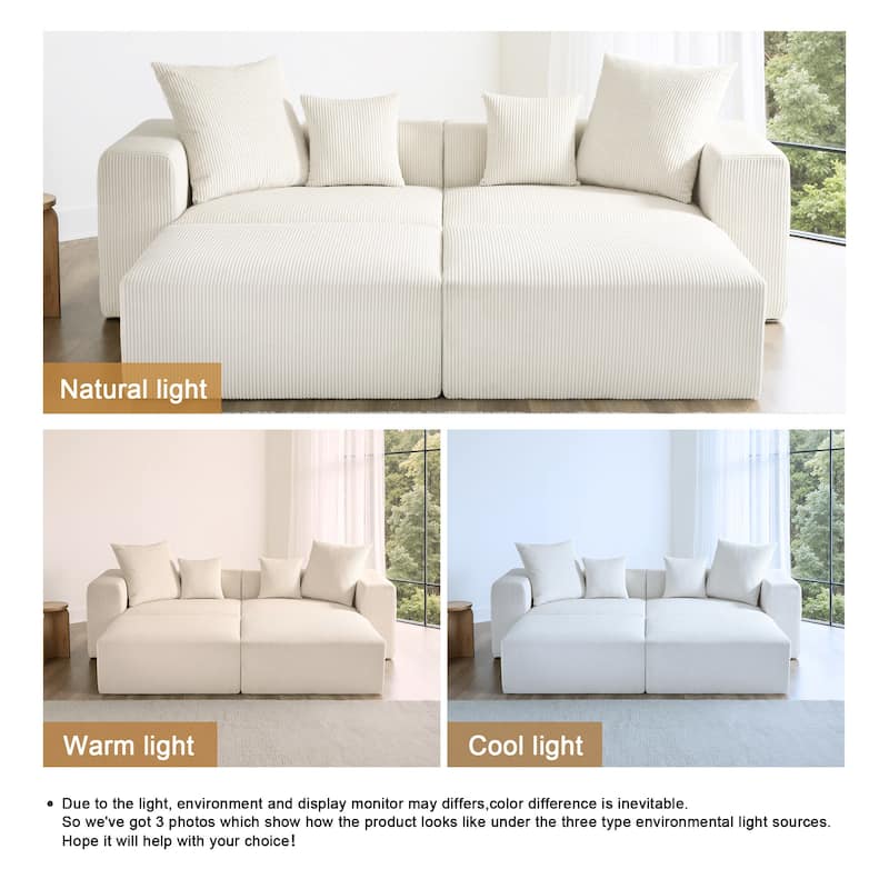 4-Piece Modern Corduroy Modular Sectional Sofa Set with 4 Throw Pillows