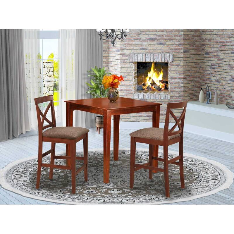 HomeStock 3-Piece Brown Finish Solid Wood Top Counter Height Dining Table Set