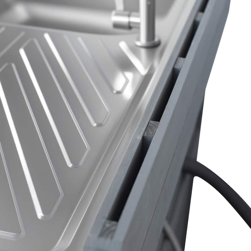 39.4" Outdoor Kitchen Island with Sink, Outdoor Kitchen Cabinet with Back Splash & 4 Wheels for Pizza Prep