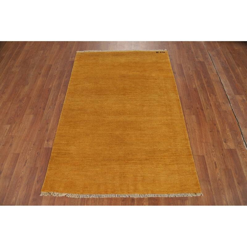 Yellow Gold Modern Gabbeh Oriental Foyer Rug Handmade Wool Carpet - 3'4"x 4'10"