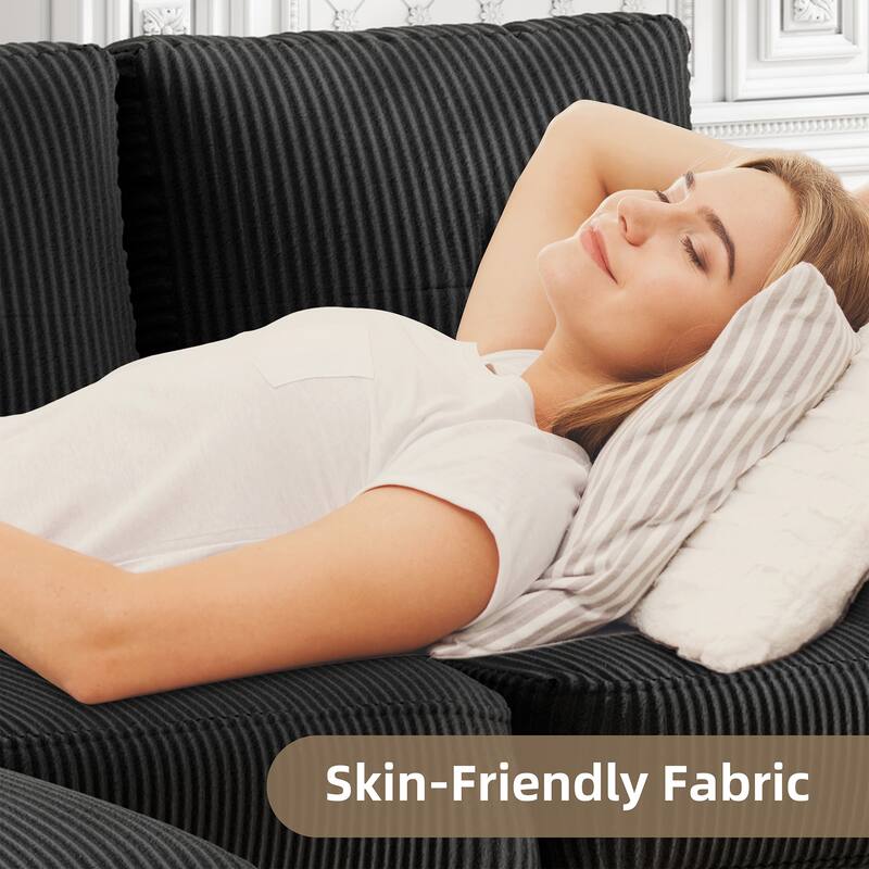 Futzca Modern Living Room Sofa Couch with Movable Ottoman & Extra Storage