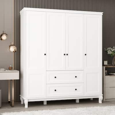 Timechee 63" Wardrobe ARMOIRES White 4 Doors 2 Drawers Lacquer