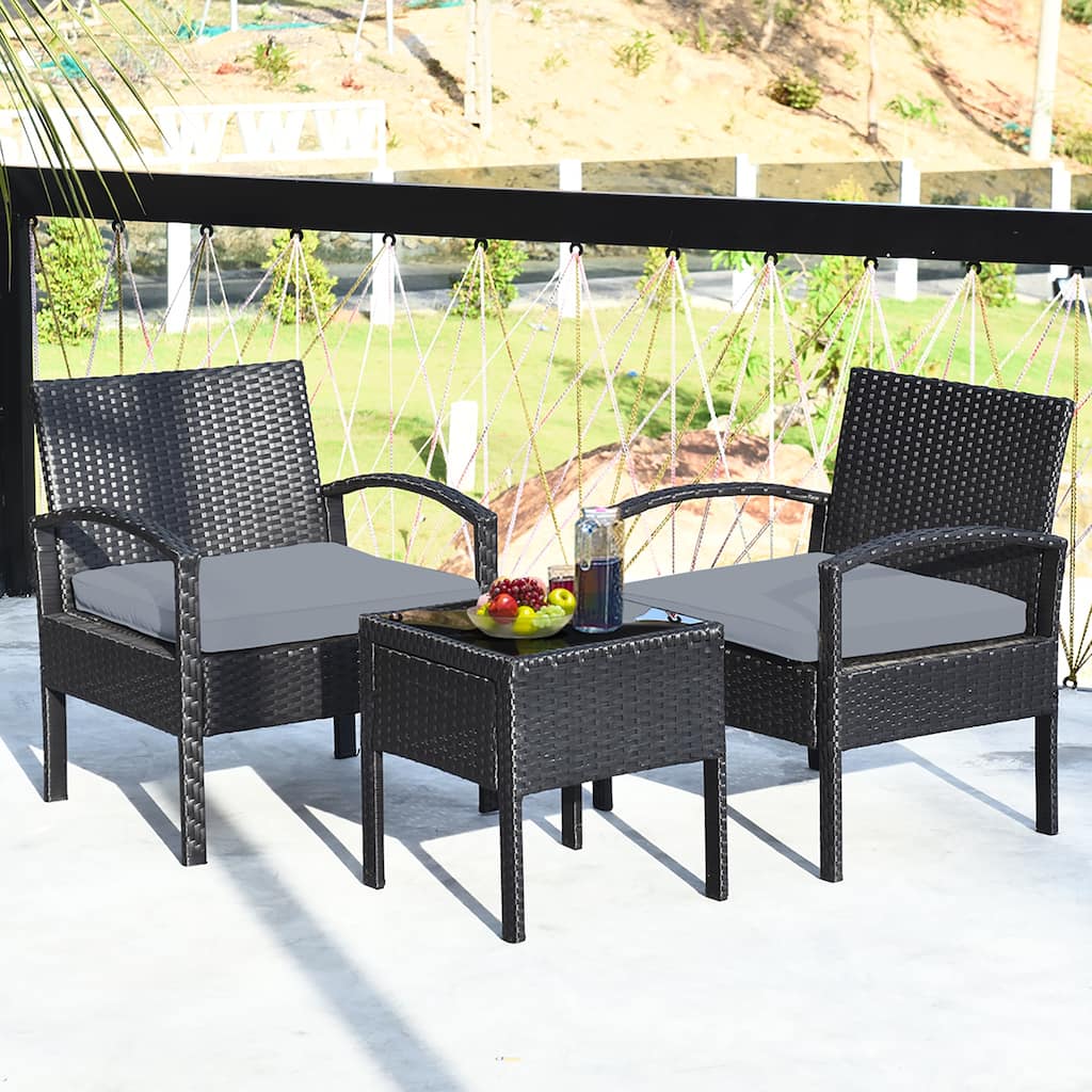 Costway 3PC Patio Rattan Furniture Set Coffee Table Conversation Sofa - See Details