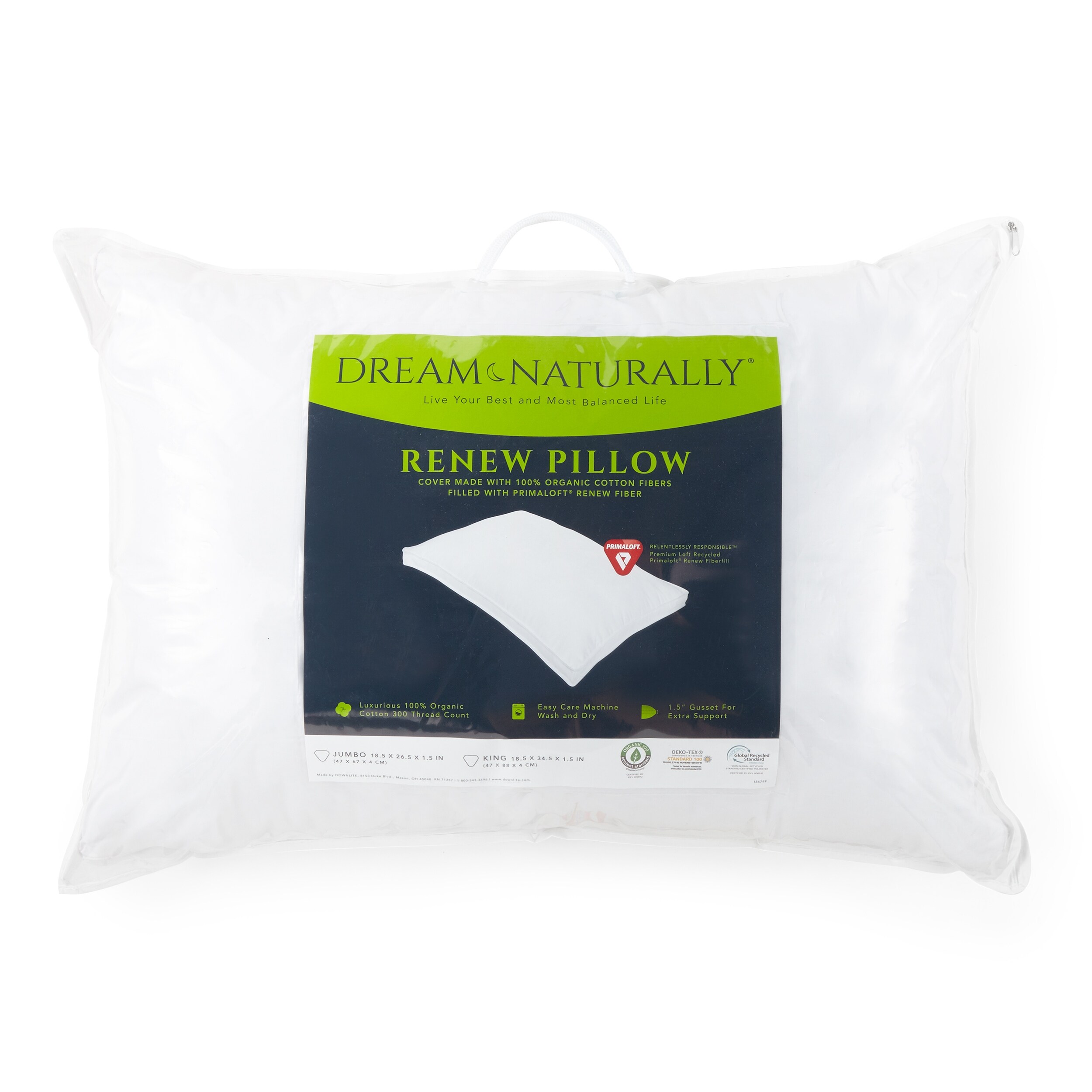 Dream Naturally PrimaLoft Renew Down Alternative Pillow On Sale