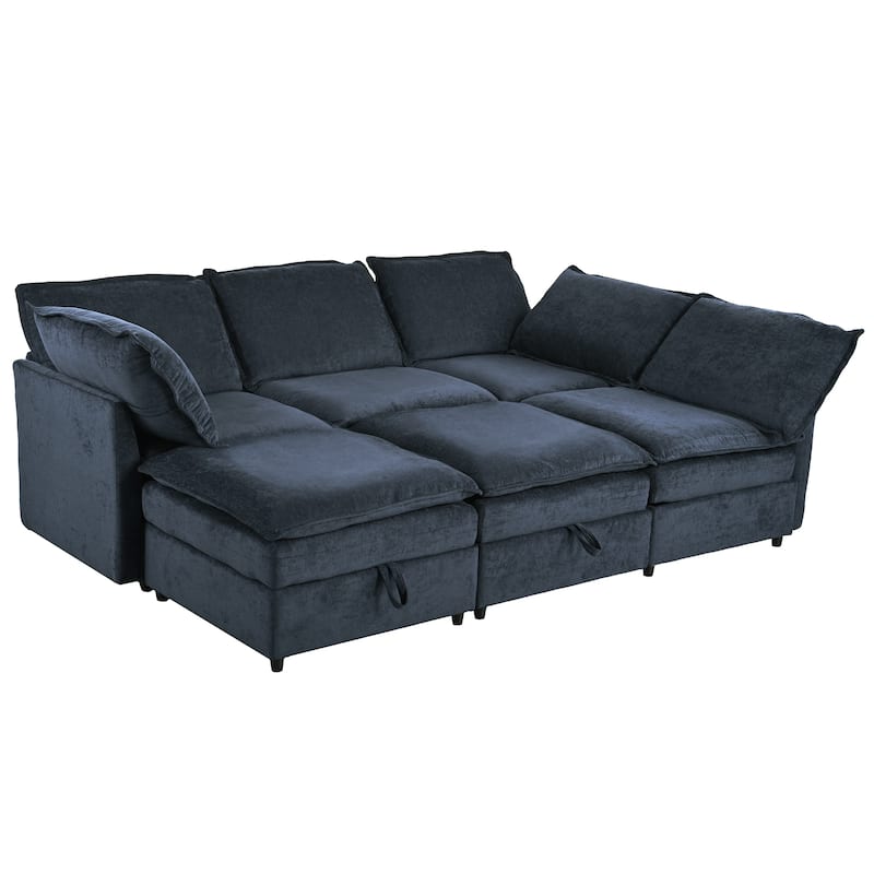 Roomfitters Mirod 126'' Modular Sofa Bed with Storage, 6-Piece Sectional Couch with Cushions for Living Room