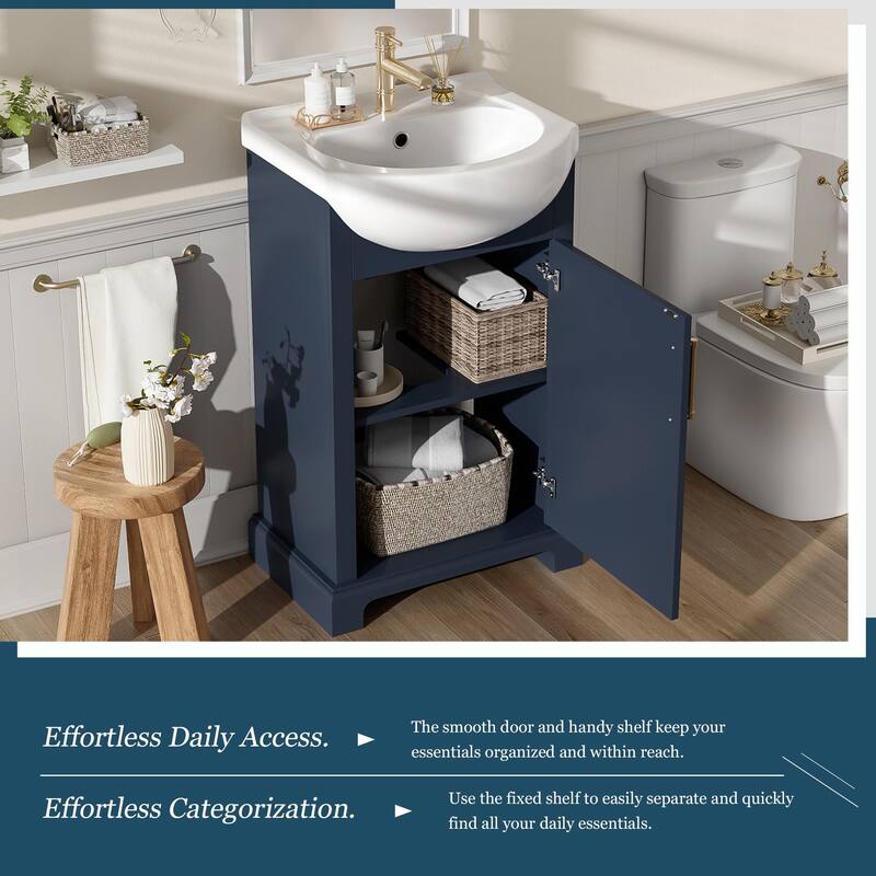 20-inch Bathroom Vanity with Ceramic Sink, Freestanding Vanity Set with Soft-Closing Door & Bulged Ceramic Basin