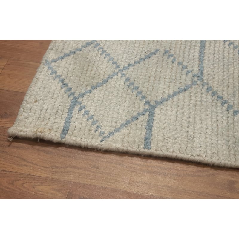 Hand-knotted Modern Wool Grey Geometric Area Rug Oriental Carpet - 7' 11'' X 4' 11''