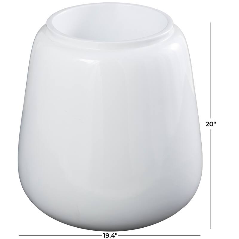 White Resin Short Wide Round Floor Decorative Vase