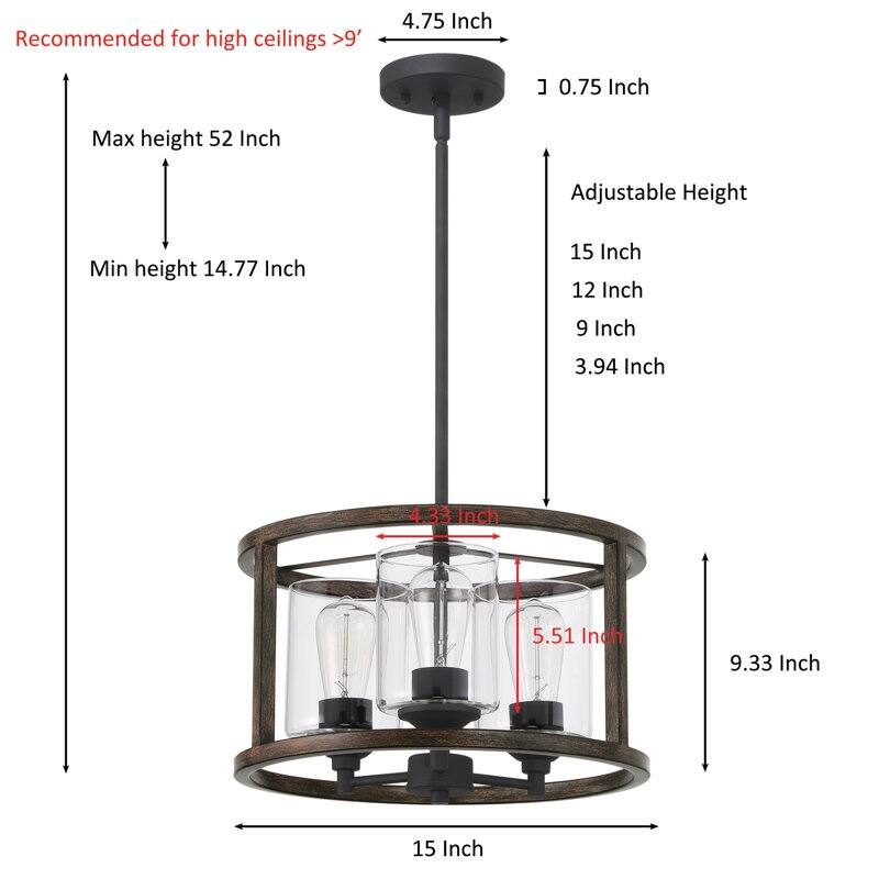 Acroma Kwong 3-Light drum chandelier Farmhouse Pendant Light for Kitchen Island