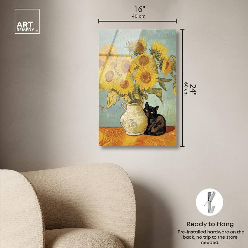 Sunflower Kitten Acrylic by Art Remedy, Ready to Hang