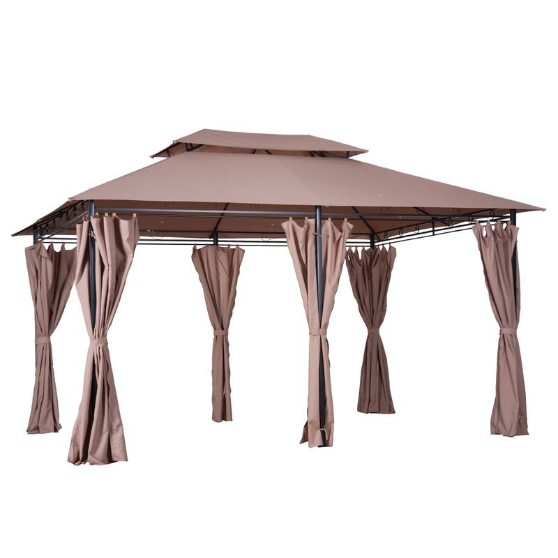 10'x13' Outdoor Patio Gazebo with Vented Roof, Curtains & Steel Frame for Garden, Lawn, Backyard - Khaki - Beige