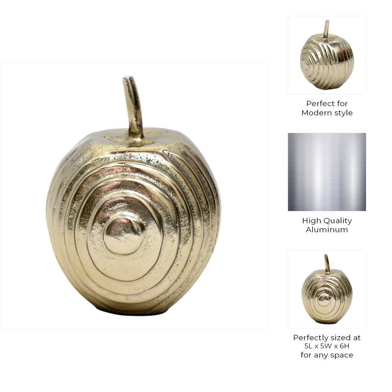 Aluminum Apple Sculpture with Modern Textured Design - 6" Gold - 5" x 5" x 6"