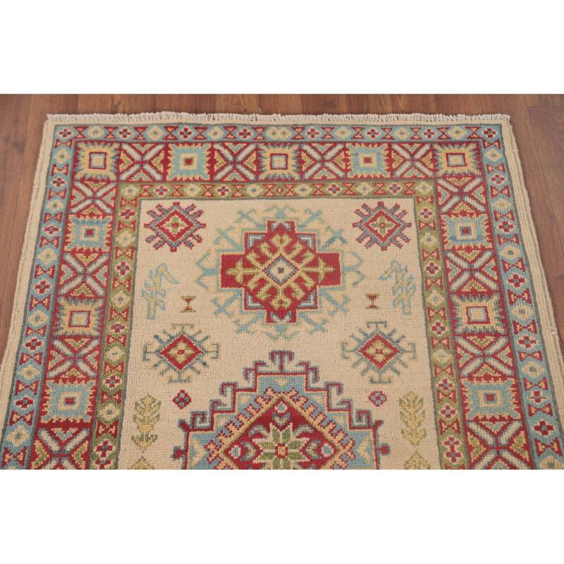 Geometric Kazak Foyer Rug Hand-Knotted Wool Carpet - 2'10" x 4'1"