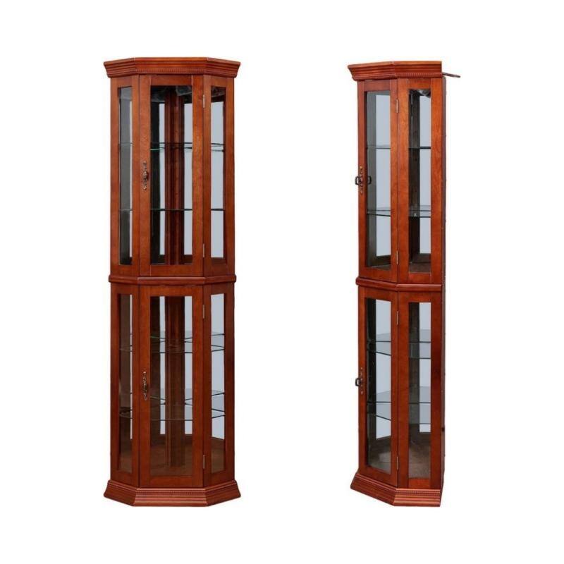 Corner Curio Cabinet with Lights,Adjustable Tempered Glass Shelves