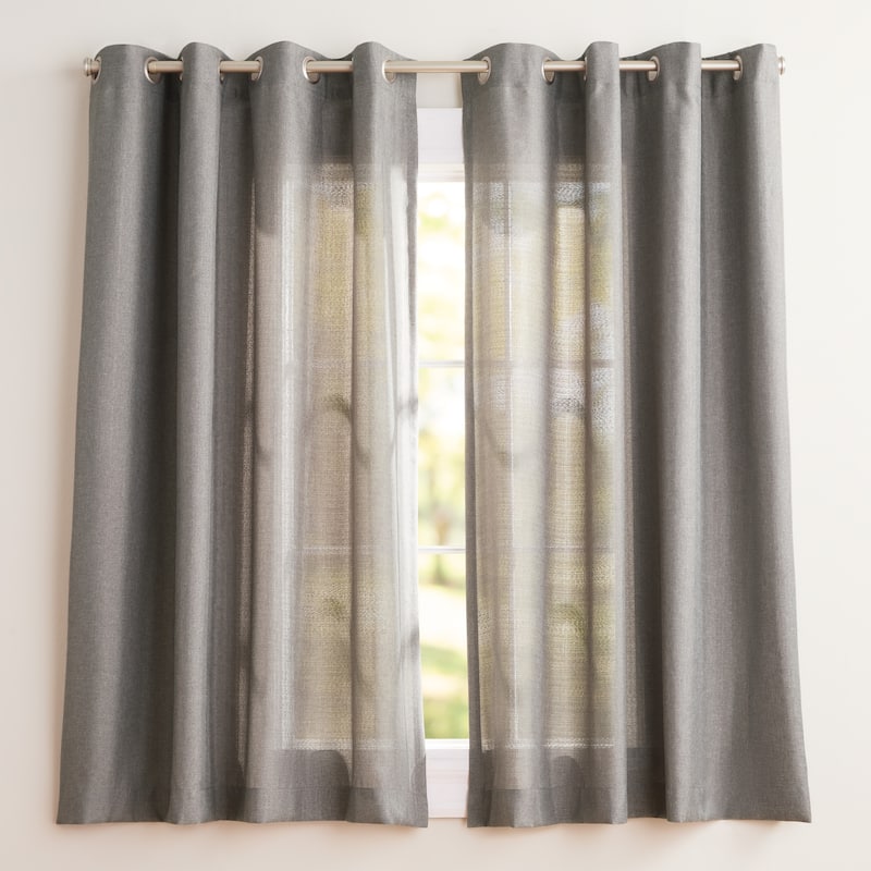 EXCLUSIVE HOME Loha Linen Grommet Top Curtain Panel Pair - 52X63 - Black Pearl