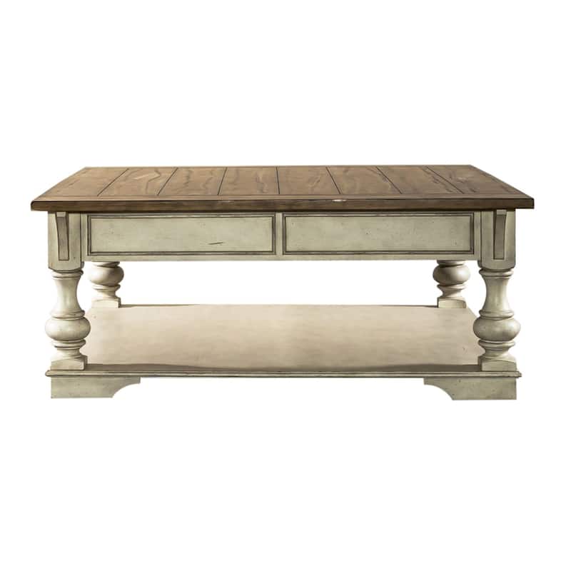 Morgan Creek Antique White Wire Brushed Tobacco Accents Drawer Square Cocktail Table