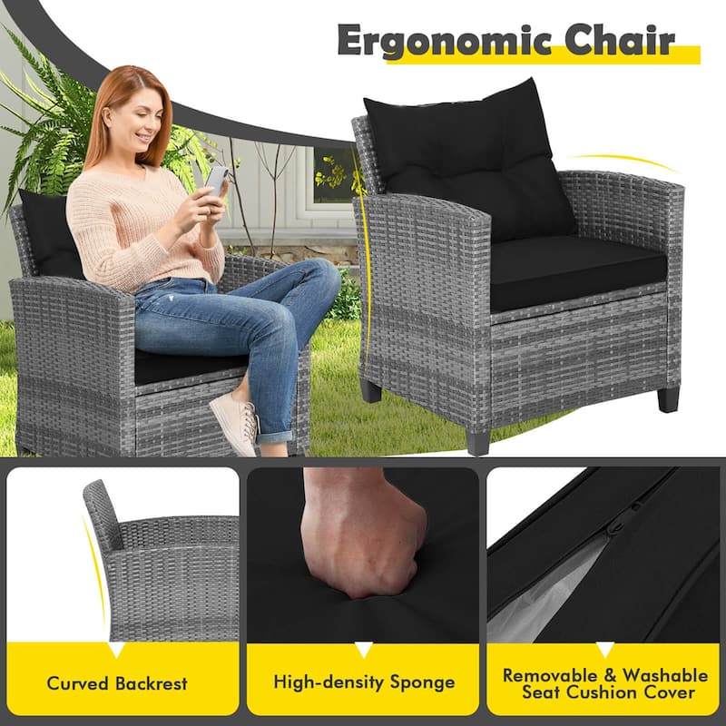 Costway 3PCS Patio Rattan Furniture Bistro Set Cushioned Sofas Side - See Details
