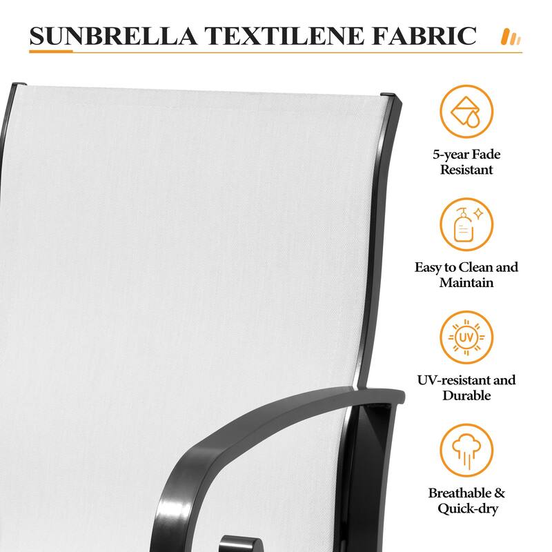 Patio Swivel Dining Chairs with Sunbrella Textilene Mesh Fabric, Outdoor Furniture Gentle Rocker Chair with Back and Arm