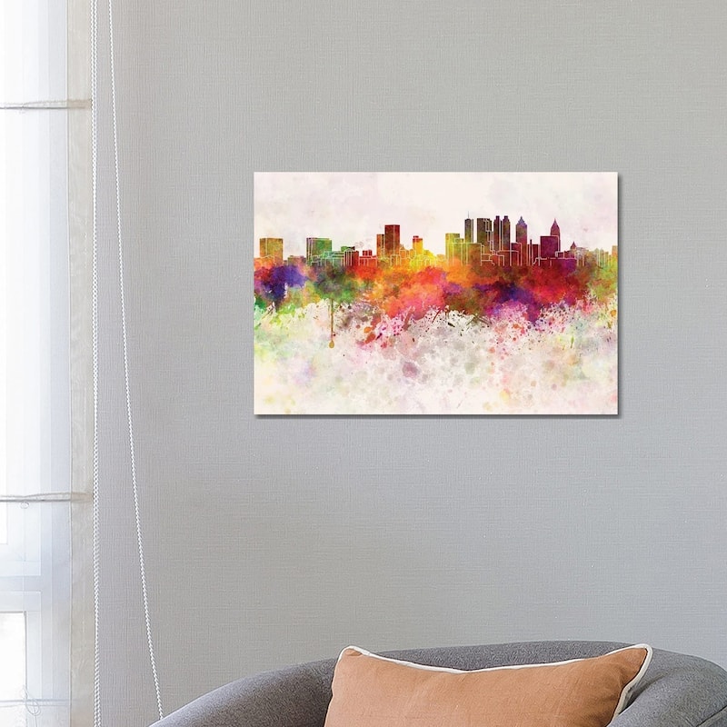 iCanvas "Atlanta Skyline In Watercolor Background" by Paul Rommer Canvas Print - 18x26x1.5
