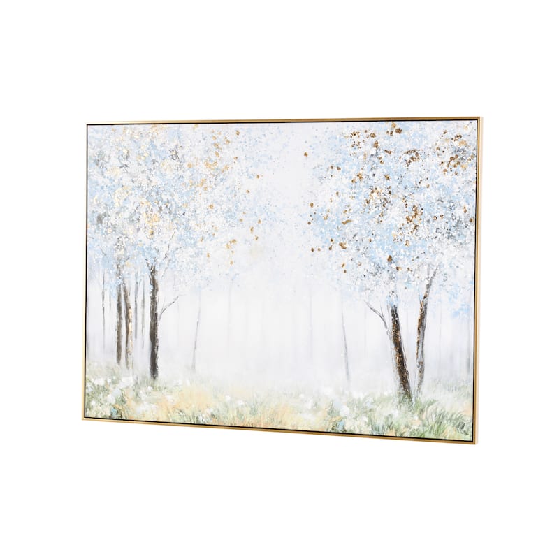 Canvas Landscape Forest Framed Wall Art with Gold Foil Accents - Blue - Roche River Decor