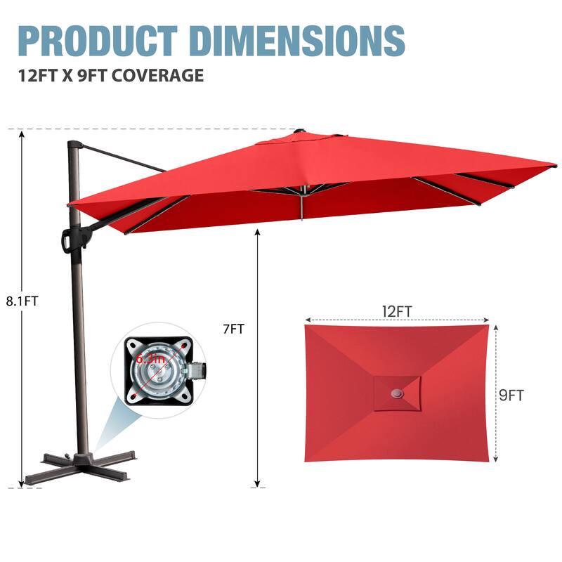 VredHom Outdoor Patio 9 FT x 12 FT Cantilever-Offset Umbrella