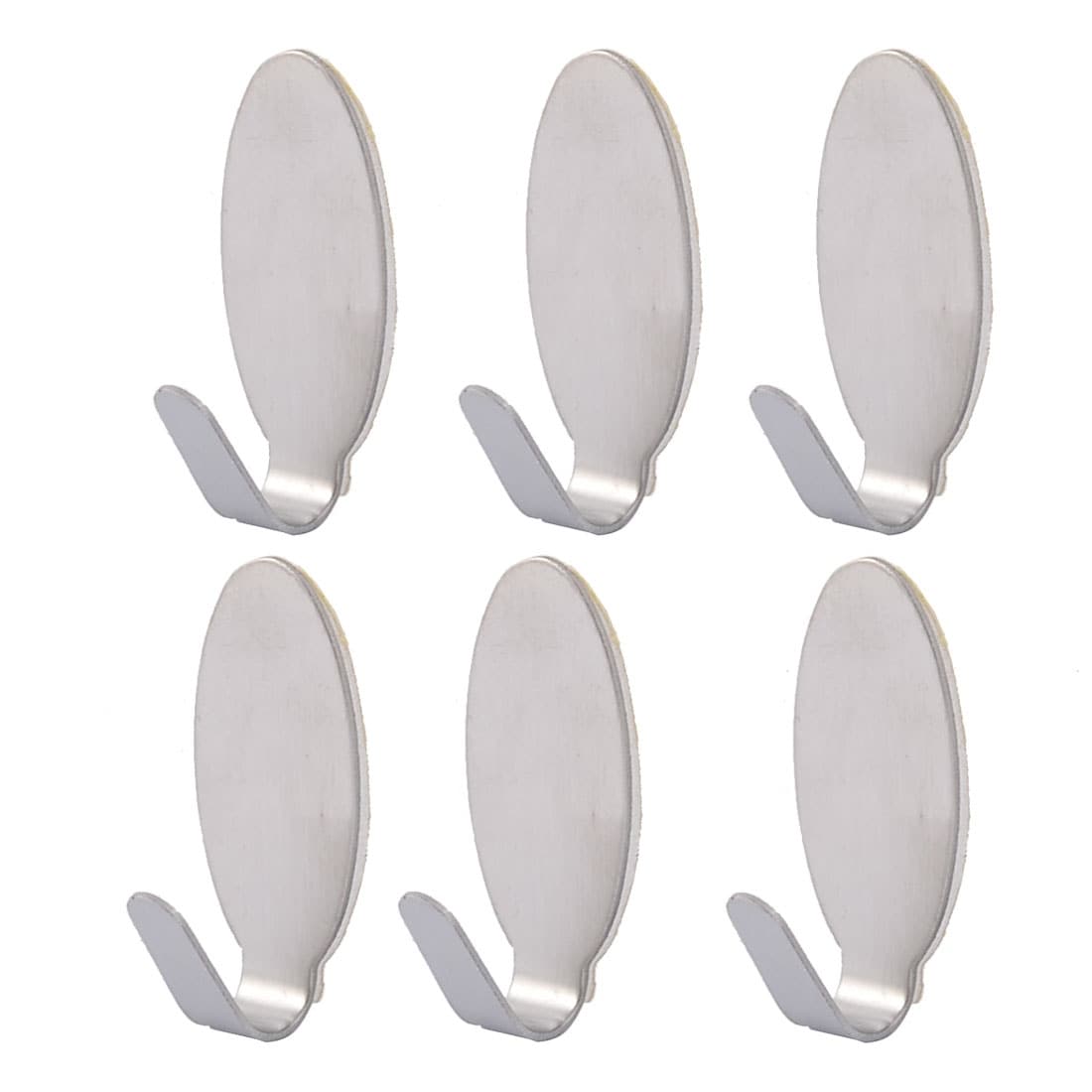 Stainless Steel Oval Shaped Self Adhesive Wall Hooks Hanger 6pcs - Silver -  1.4