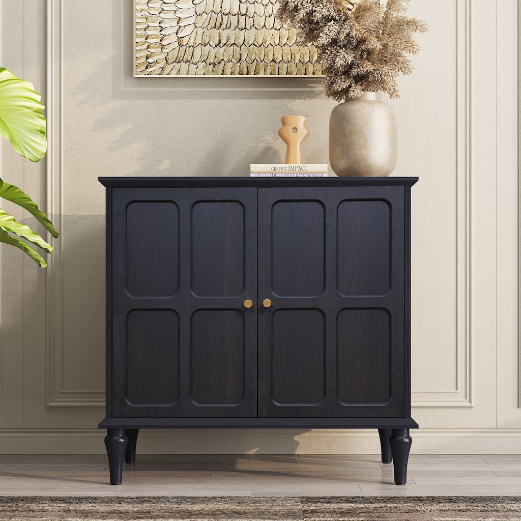 31" Mid-Century 2-Door Cabinet with Removable Tall Wine Glass Rack