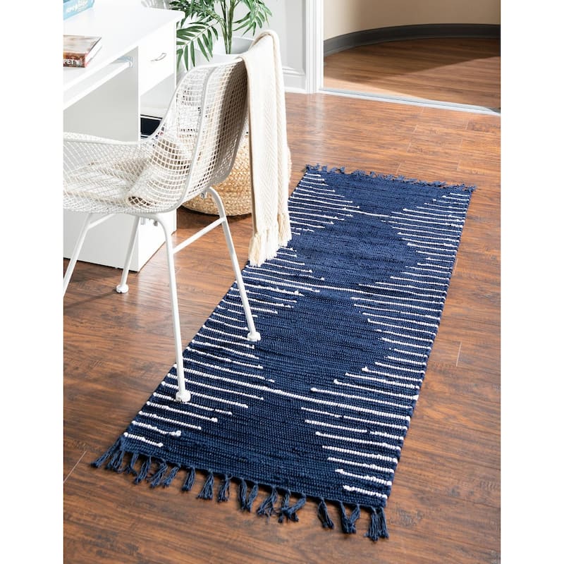 Braided Dario Collection Area Rug - 2'2"x6' - Navy Blue-Ivory