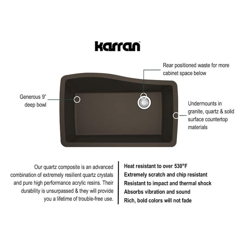 Karran Undermount Quartz Composite 33 in. Single Bowl Kitchen Sink with Accessories