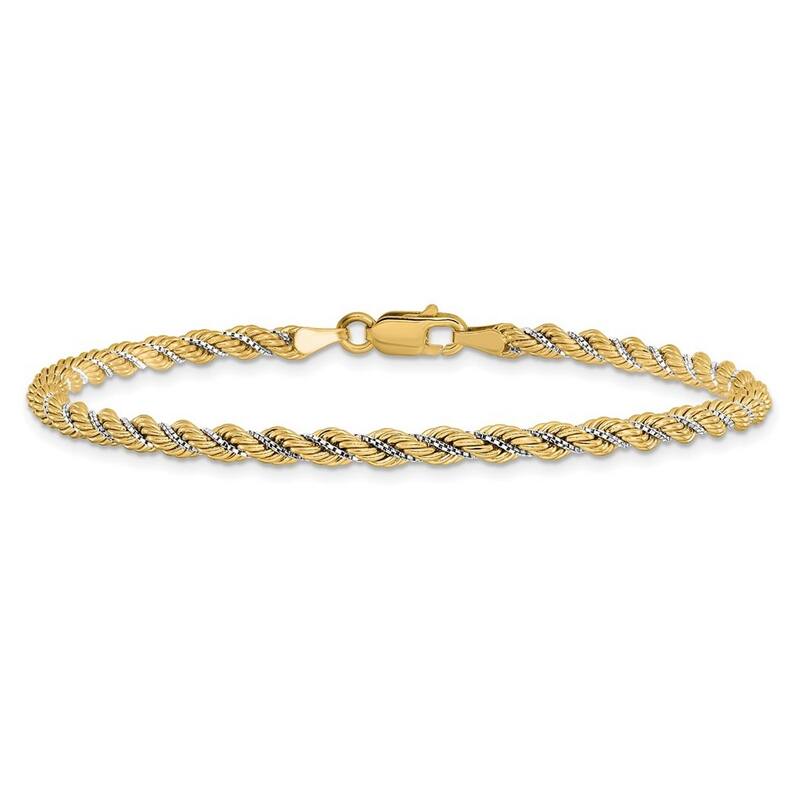 Curata 14k Two tone Gold Polished Textured Rope Bracelet 7.5 Inch