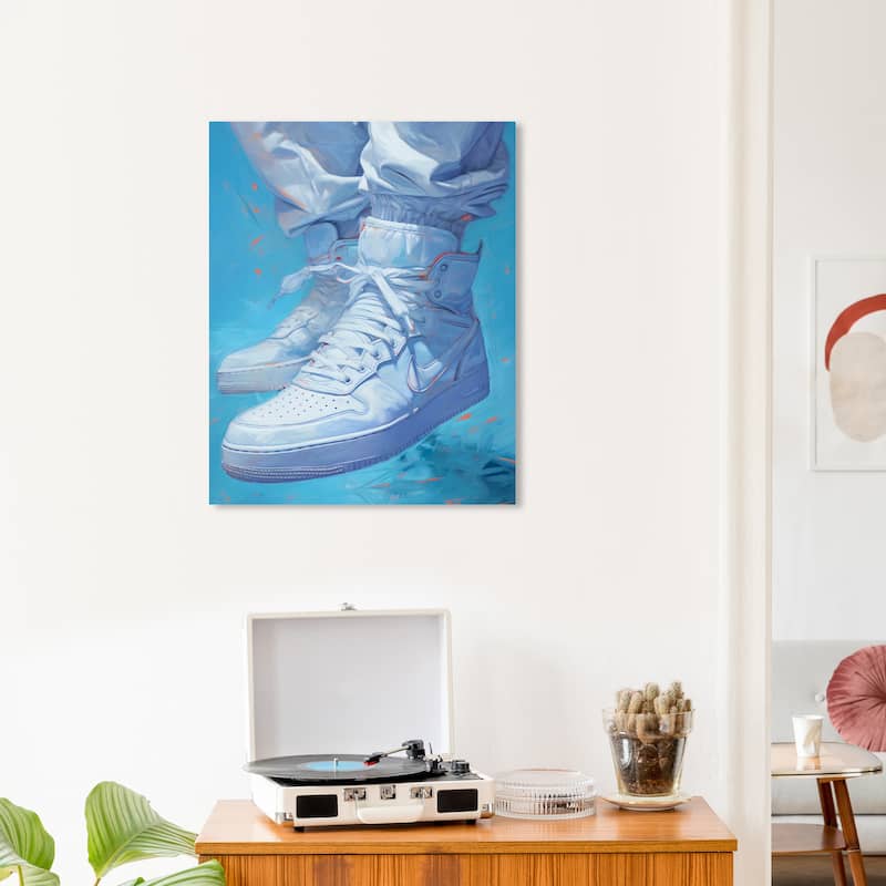 Wynwood Studio Fashion and Glam White Sneakers Under Water II Blue and Modern & Contemporary Wall Art Canvas Print - 24 x 20