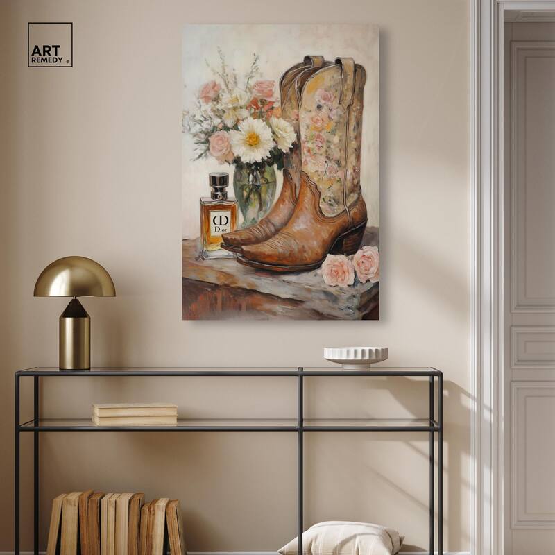 Delicate Floral Boots Canvas by Art Remedy, Gallery Wrapped