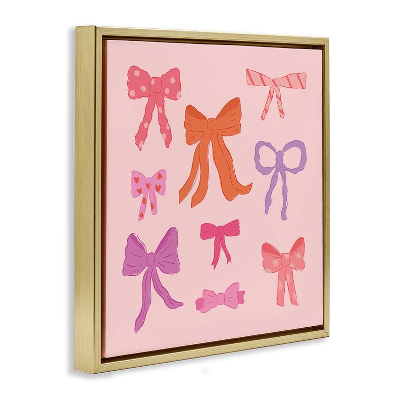 Stupell Stylish Fashion Bows on Pink Framed Floater Canvas Wall Art Design By Sazerelli Designs