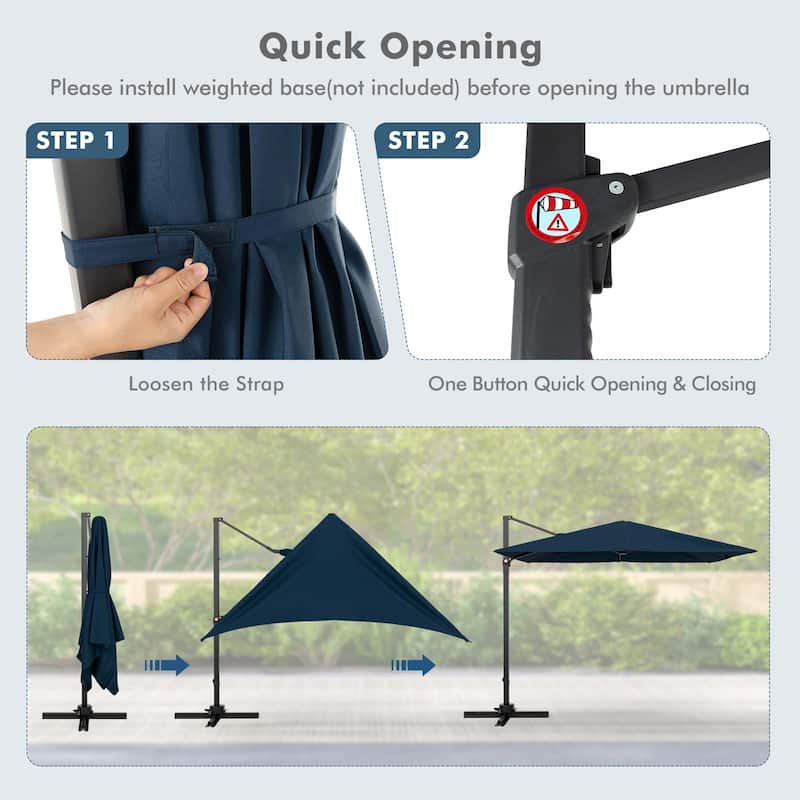 Costway Patio 9.5FT Square Cantilever Offset Hanging Umbrella 2-Tier