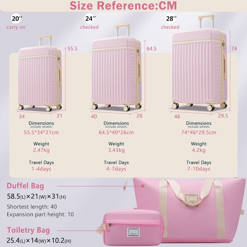 Luggage Set 5 Piece, Hardside Carry on Suitcase , Expandable Luggage with Travel Bags Spinner Wheels TSA Lock