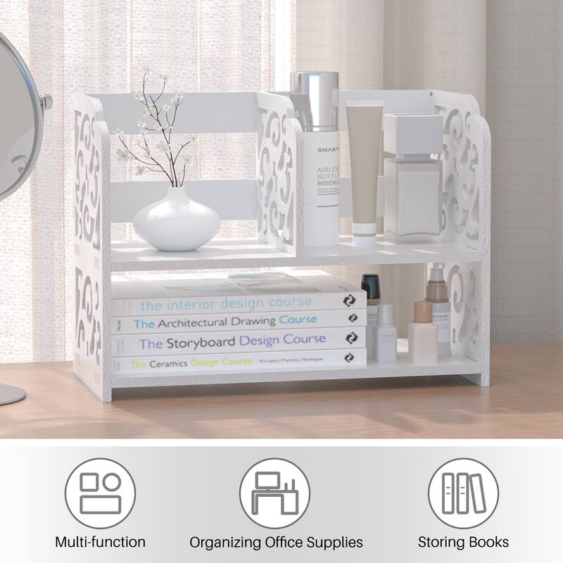 Retro 3-Compartment White Wood Desk Organizer