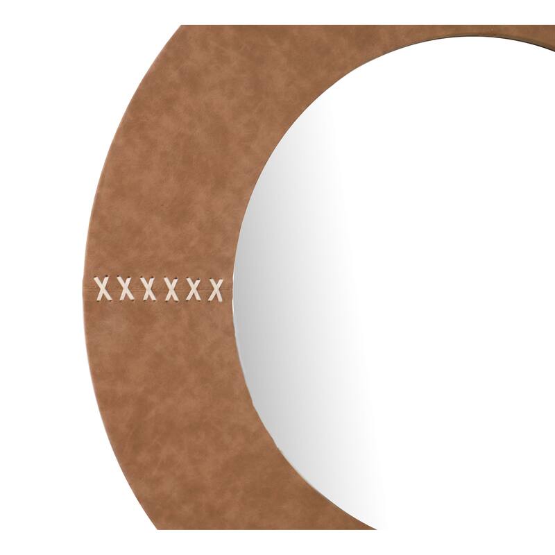 Azalea Park 31.75" Tan Faux Leather Round Wall Mirror