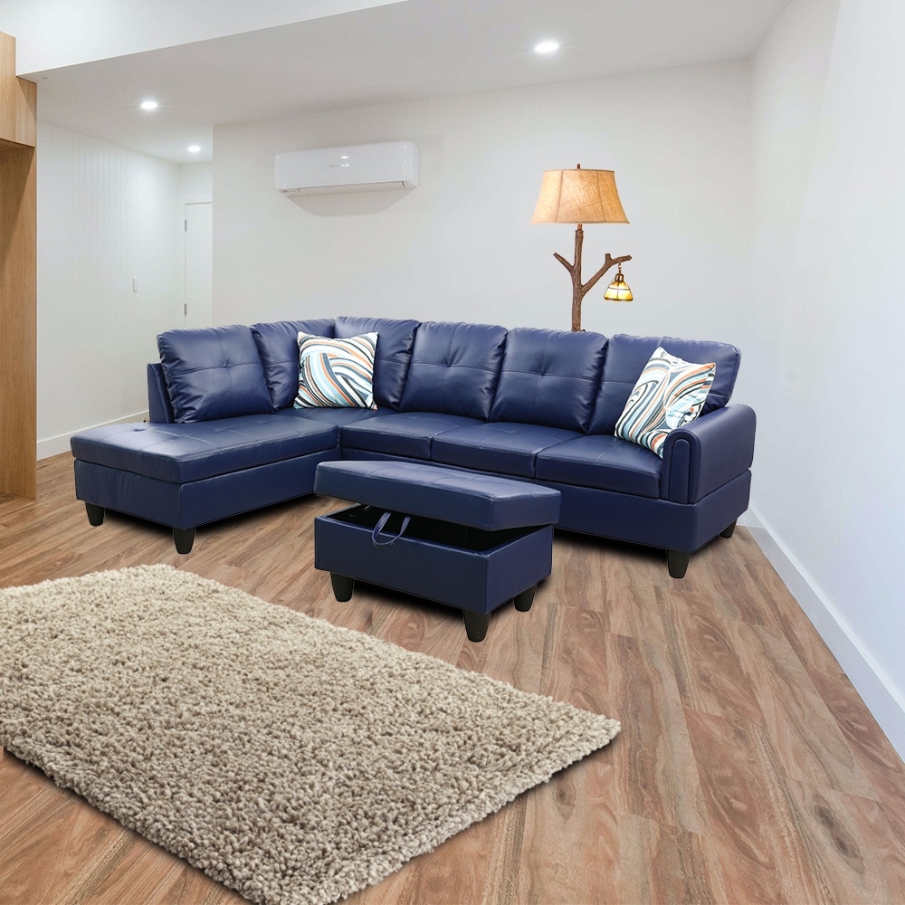 Blue leather store living room set