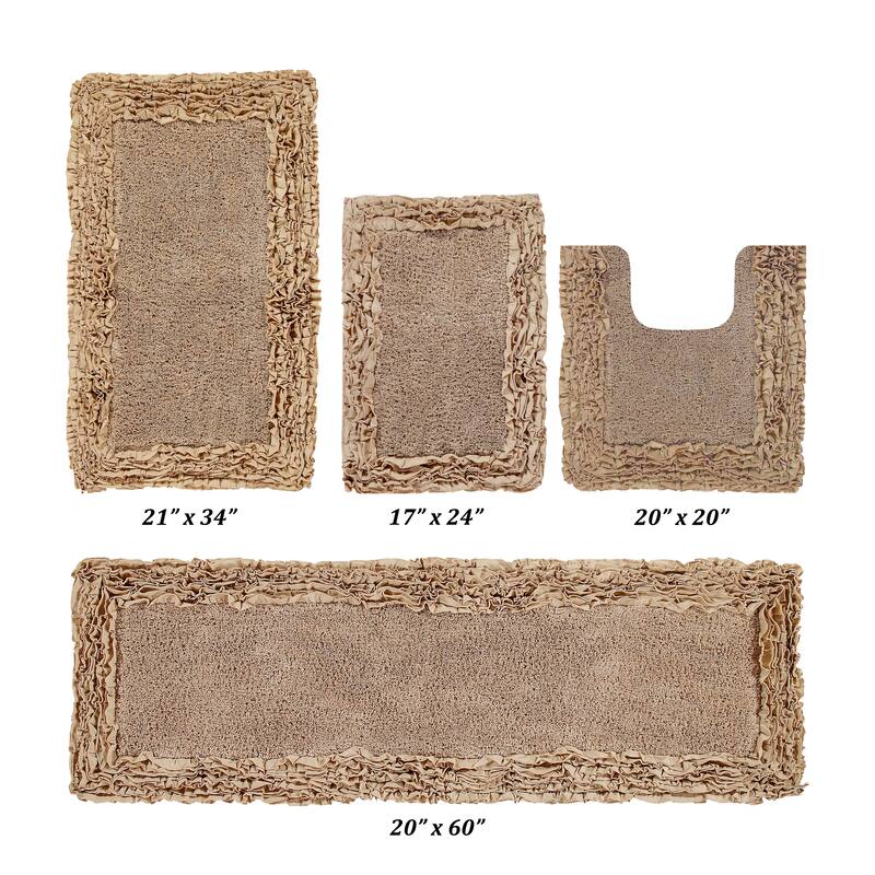 Better Trends Shaggy Border Collection Bathroom Rug -100% Cotton Tufted, Non-Skid Spray Latex Backing, Machine Washable Bath Mat - 4 Piece Set 17"x24" | 20"x20" | 21"x34" | 20"x60" - Beige