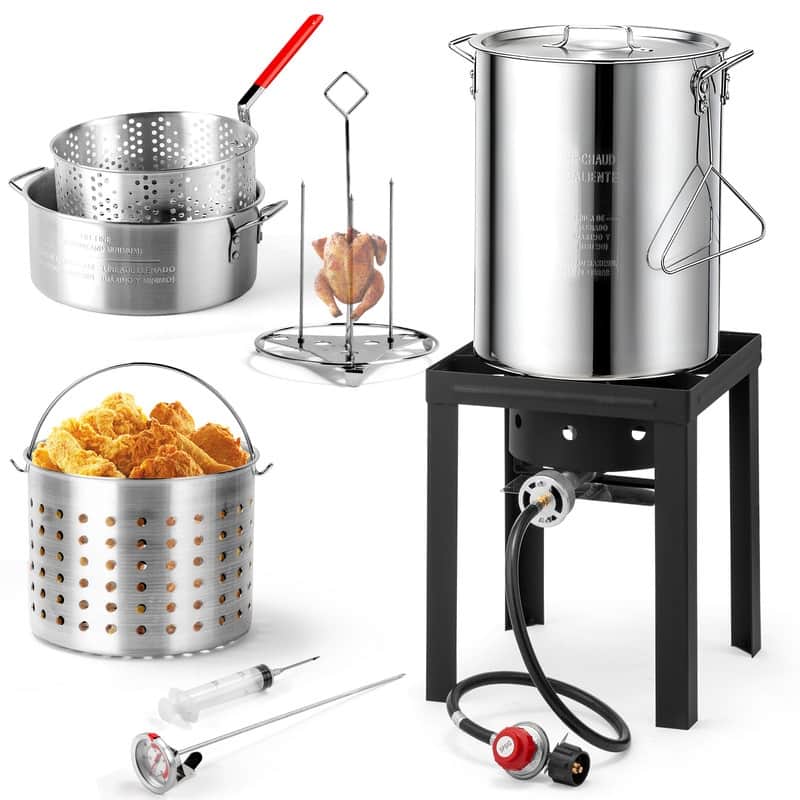 30QT Aluminum Turkey Fryer And 10QT Fish Fryer Kit With 55,000BTU Propane Stove - N/A - Black