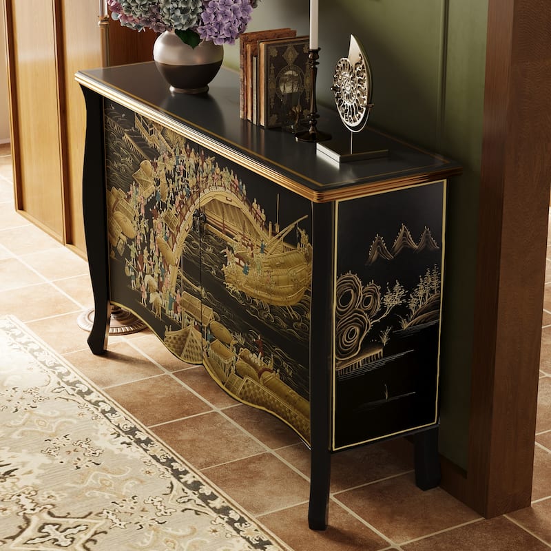 51.18'' Sideboard Pure handcrafted vintage painted double sliding door partition storage entryway decorative cabinet