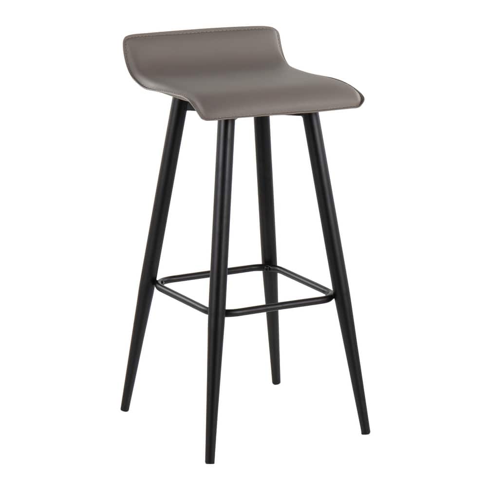 Ale Fixed-Height Bar Stool in Black Steel and Grey Faux - Set of 2 - 15"Lx15"Wx32.5"H