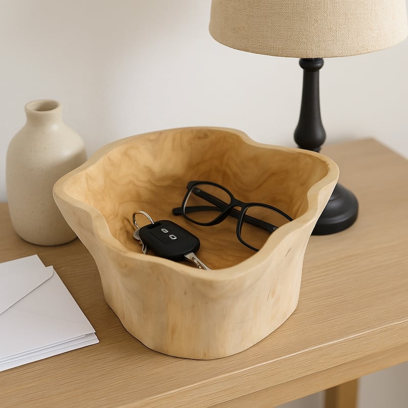 Rustic Teak Wood Hand-Carved Decorative Bowl Home Accent - 13" Brown - 13.0" - Brown - 13.0"