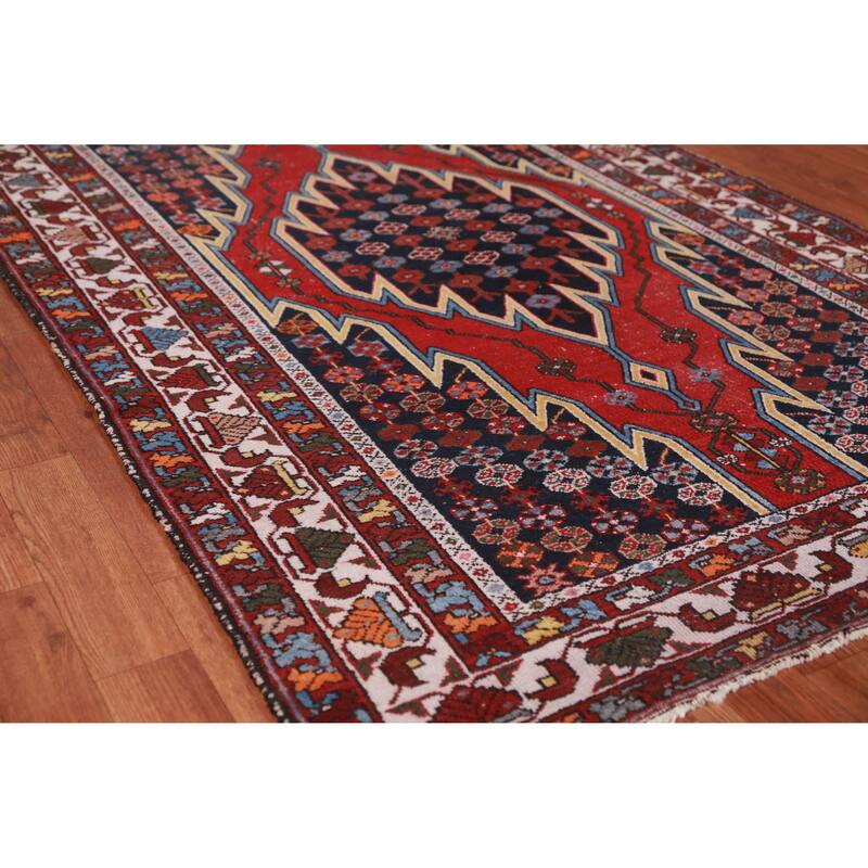 Hand Knotted Oriental 100% Wool Carpet Traditional Medallion Navy Blue & Blues Hamedan Area Rug - 6' 7'' X 4' 2''